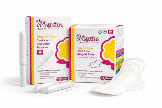 Maxim® - Organic Cotton Cardboard Tampons, Ultra Thin Winged Pads and Pantiliners, Subscription, in Lite/Regular/Super Absorbencies, 18 Count, in Bulk